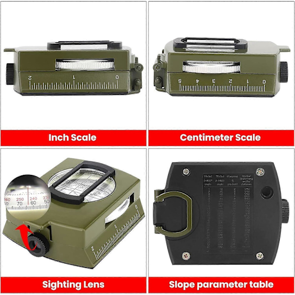Vattentät vandringskompass, militär vandringsnavigering, fluorescerande design, perfekt för camping, vandring