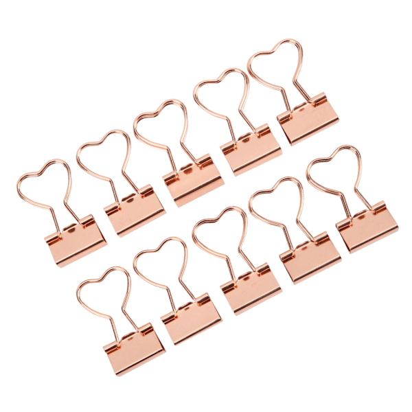 10 st Bindeklippar Kärleksform Roséguld Klämkraft Tätt Manganstålplåt Material Pappersklämmor