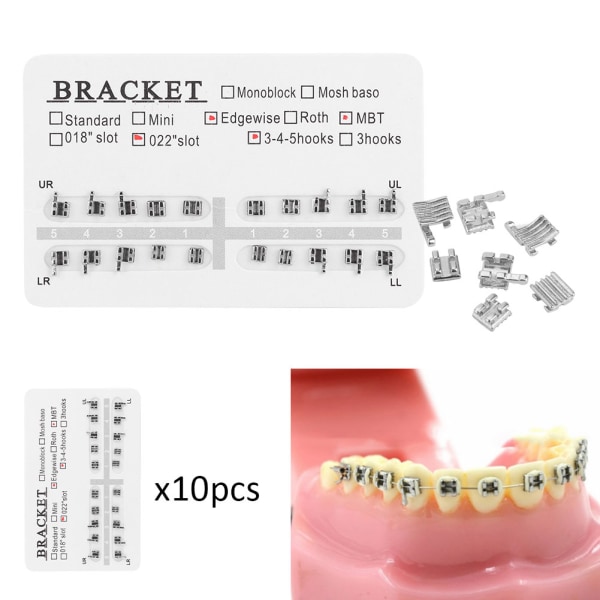 10 pakker metaltandtænder ortodonti beslag Bøjler 022" slot 3-4-5 kroge