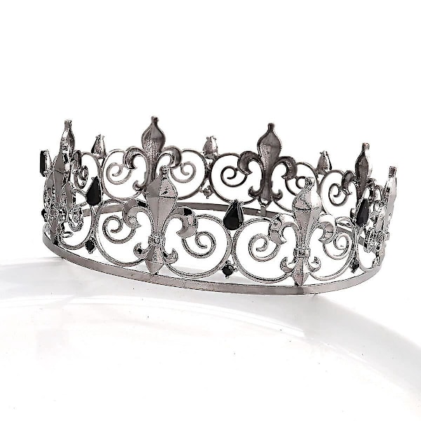 Royal Full King Crown Metallkroner For Cosplay Hjemkomstball Prom Festdekorasjoner Bryllups Bursdagsgaver Menn Svart Med Hvit Rhinestone