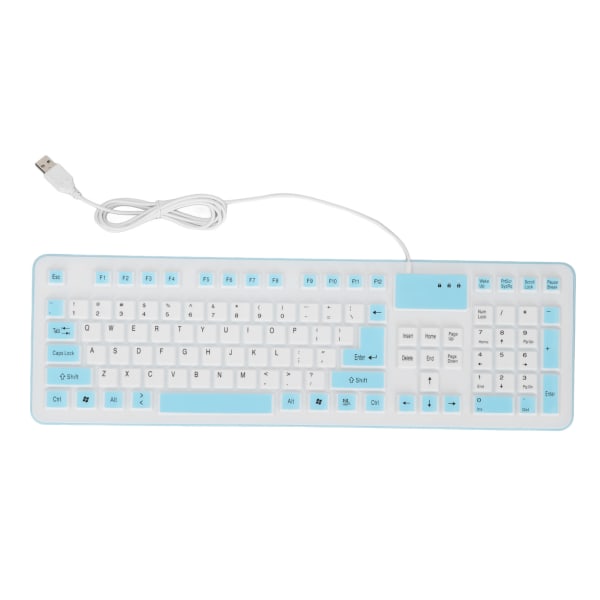Foldbart silikone tastatur 106 taster Vandtæt Støvtæt Sammenfoldelig USB Wired Silent Silent Keyboard til PC Laptop Spil Blå