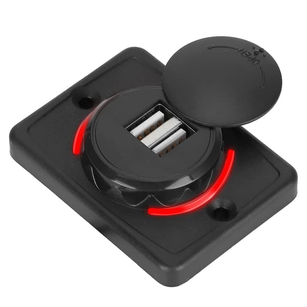 3.1A DC12V/24V Svart Bil Dobbel USB-port Strømladeruttak med LED (Rød)