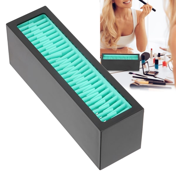 Makeupbørsteholder Display Silikone Kosmetisk Læbestiftholder Boks Makeup Opbevaringsboks (Søblå Sort)