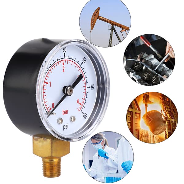 Tryckmätare 50 mm urtavla 1/8 BSPT bottenanslutning för luftvattenoljegas (0-60PSI 0-4Bar)