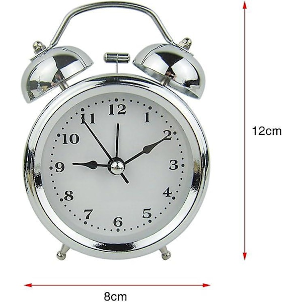 Dubbel Bell Metall Väckarklocka Retro Väckarklocka med Nattlampa Quartz Klocka Tyst Väckarklocka