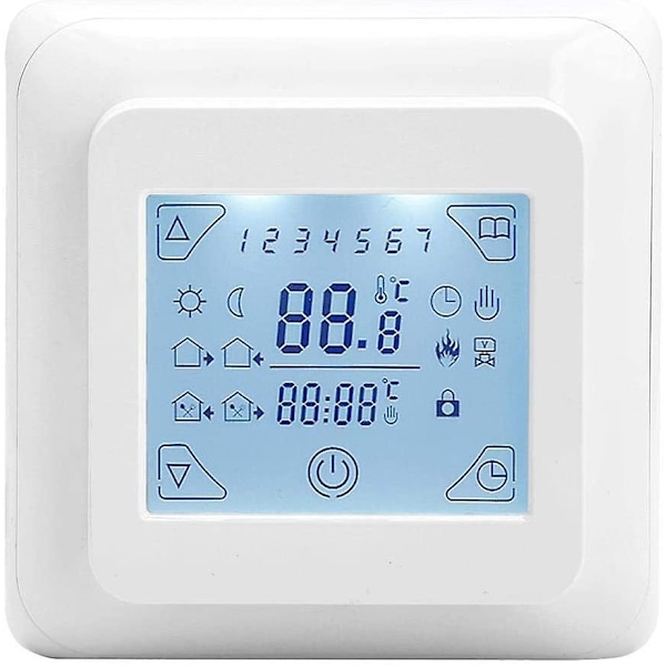 Programmerbar Termostat 16A Programmerbar Temperaturregulator för Golvvärme Termostat med Touchskärm
