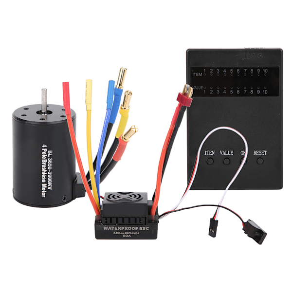 3650 3900KV Borstlös Motor Programmeringskort 60A ESC med Vattentät BEC för 1/10 RC Bil