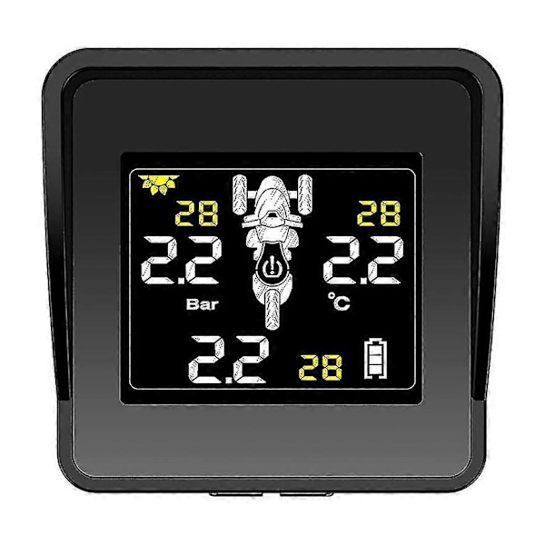 Solar Trådlöst Däcktrycksövervakningssystem Motorcykel TPMS Däcktrycksmätare LCD-skärm 3 Externa Sensorer