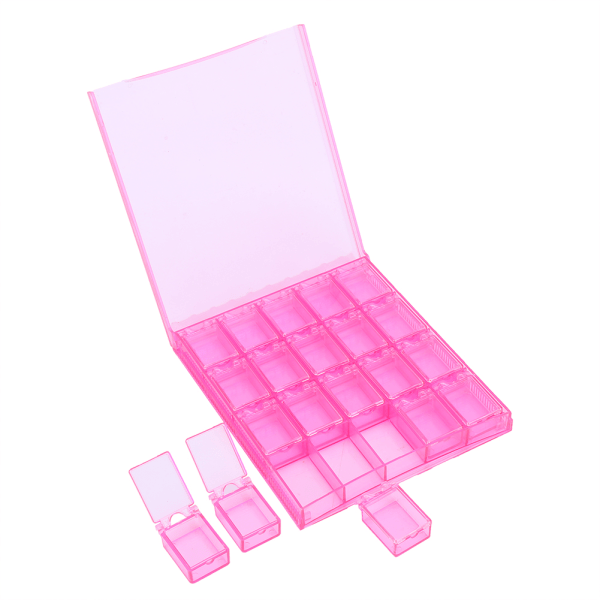 20 rutnät Nageldekorationssekvens Organisera Box Transparent Tom Nail Art Förvaringslåda (rosaröd)