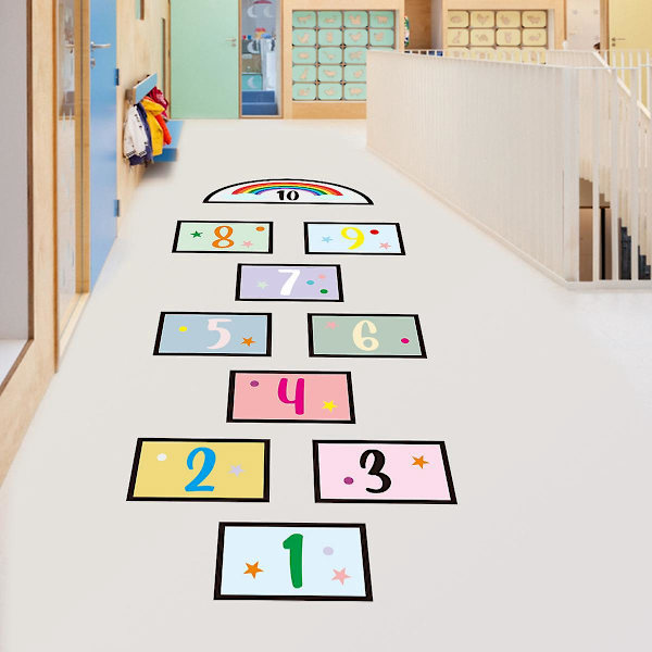 Set med 10 Creative Number Grid Game Golv- och väggdekaler, Cartoon Numbers Golvdekaler för barnrum, heminredning