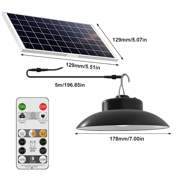 Solcellelamper utendørs LED solhengende lamper 5000K 4000K 3000K dimbar belysning fjernkontrolllys for innendørs hage uteplass garasje