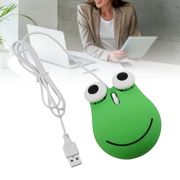 USB-kablet Sød Mus til Børn Ergonomisk Design Dyr Grøn Frø Form Ledningsført Computermus til Laptop PC