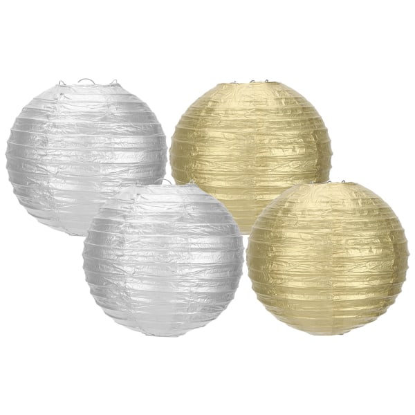 4 set papperslykta guld silver sfärisk handgjorda hängande hantverk med järnram
