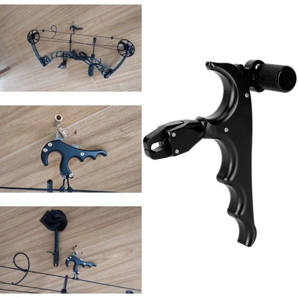 Metall 4-finger bueutløser Caliper Tommel Trigger Grip Jakt Skyting Tilbehør Svart