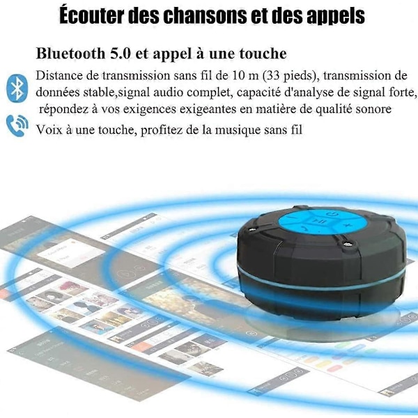 Vattentät Bluetooth-högtalare Bärbar Trådlös Duschhögtalare med HD-bas, FM-radio, Färgglad LED-effekt, Starkt Grepp blå