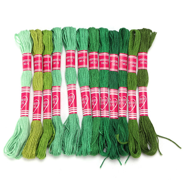 12 stk. broderigarn i gradient, lyse farver, polyestertråd til broderielskere, gruppehåndværk (grøn serie)