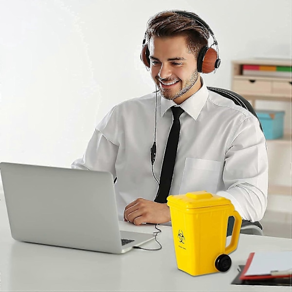 Keramisk mugg formad som en soptunna, rolig soptunne-mugg, kreativ julklapp för män och kvinnor, 400 ml (Gul)