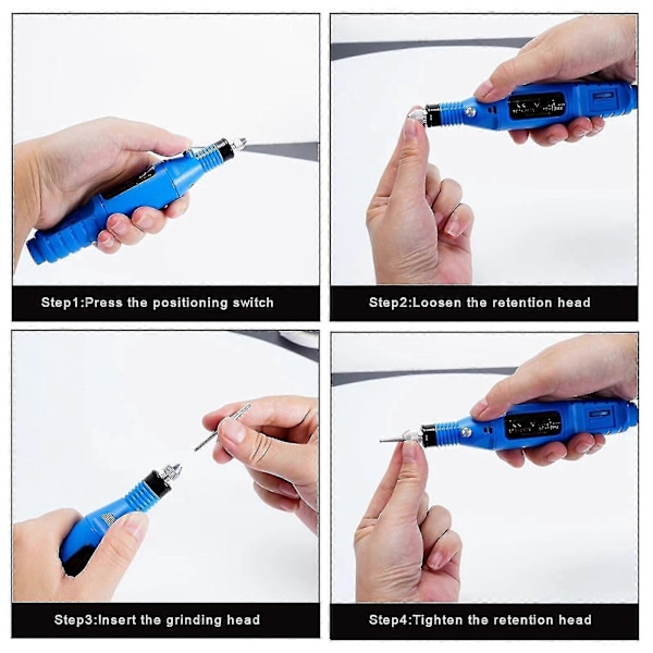 Usb Mini Sander med 6 Slipehoder 3000-20000 4 Roterende Hastigheter Elektrisk Drill Svart
