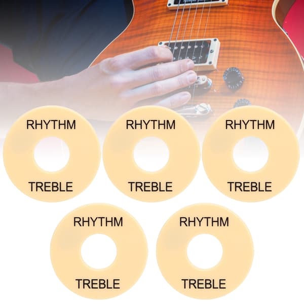 5 st. elgitarrswitchbricka i plast, tillbehör för musikinstrument, 44 mm diameter GN602 svart text