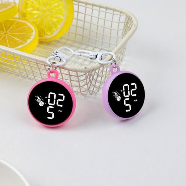 Compact Round Keychain Electronic Timer For Convenient Portable Time Display On Items During Daily Use White White
