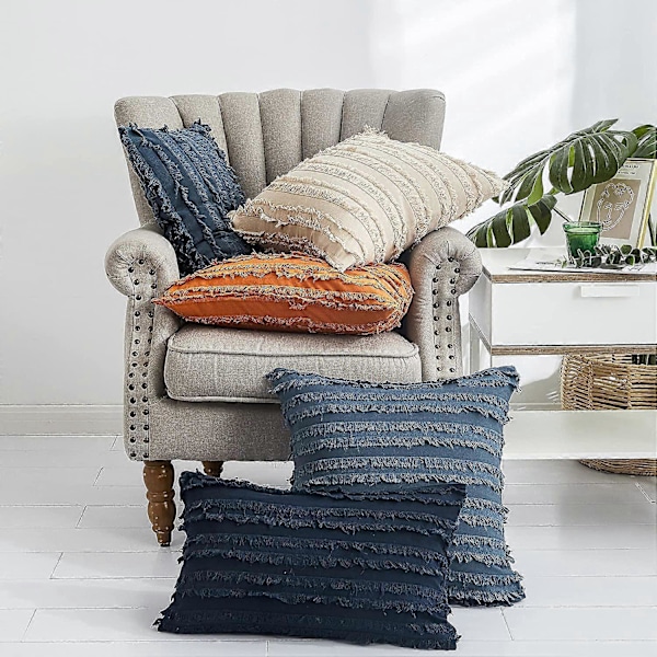 Gråblå Prydnadskuddfodral för Soffa Säng, Dekorativa Kuddfodral i Bomull Linne, 50 x 50 cm Set med 2, Inga Innerkuddar