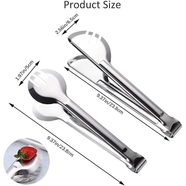 6 Stykker 23 cm Serveringstenger i Rustfritt Stål, Appetittbuffet Matserveringstenger Gaffeltenger, For Servering, Matlaging, Salat, Grillmat, Kake, Brød