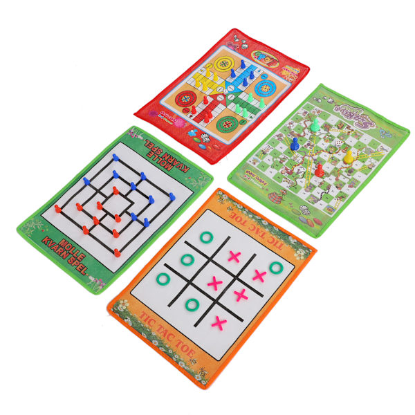 Snake and Ladder Kids Nio Män Morris Portable Flygande Schack Ludobräde för familjespel 4 i 1 set
