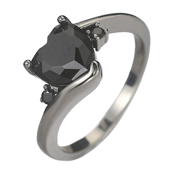 Inlagd hjärtformad ring i koppar och zirkon, modern och elegant, personlig svart inlagd ring 6
