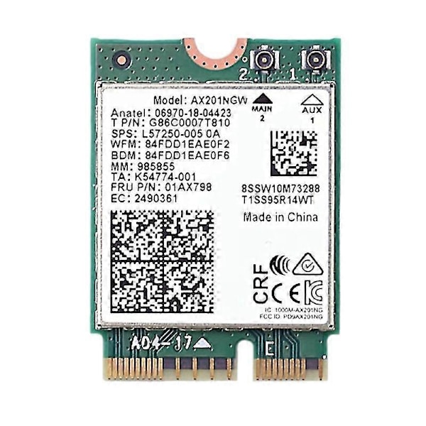 Wifi Kort Ax201 med Antenne Wifi 6 3000Mbps M.2 Cnvio2 Bluetooth 5.1 Wifi Adapter kompatibel med Windows10