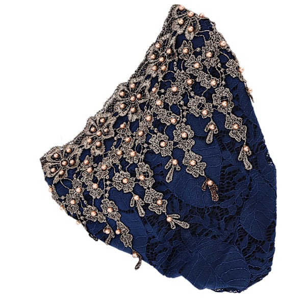 Huvudduk Fashionabla Kvinnors Muslimska Sjal Turban Retractable Retro Broderad Pärlhatt Djupblå