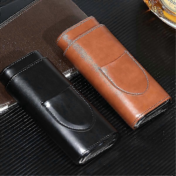 Cigar Etui Tre-Finger Bærbar Cigar Humidor PU Læder Etui Boks,