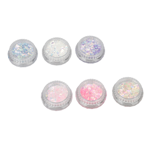 6 lådor Nail Art Glitter Pulver Blandad Färg Manikyr Dekoration Paljetter Flingor för Nagelsalong