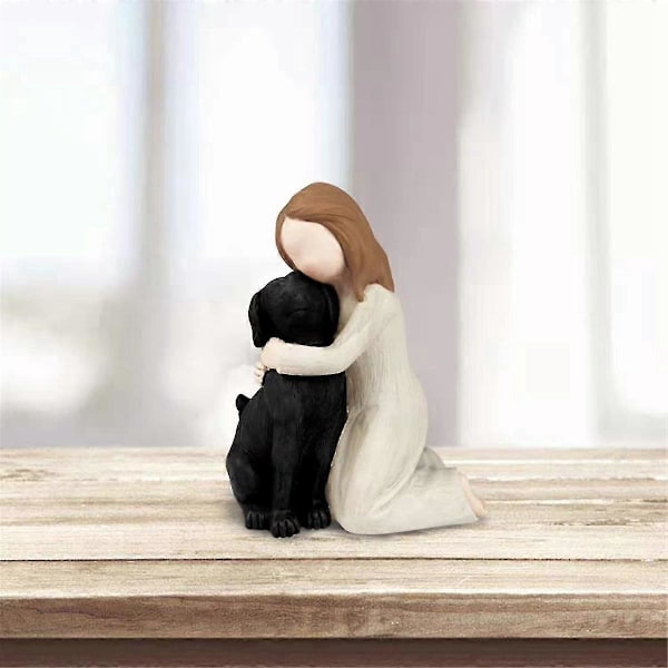 Love My Dog Figurer Statuer, Hunde Engel Venskab Mindegaver, håndmalede skulpturer til hundeelskere Sort Zekai