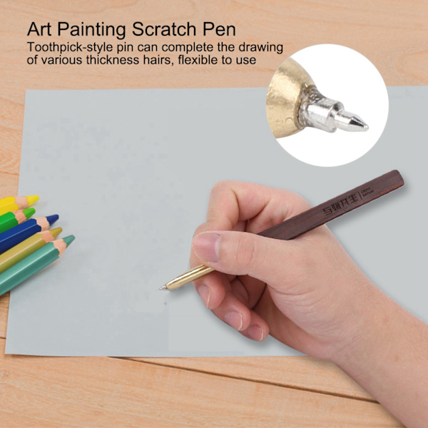 1st Hårmålning Scratch Penna Trä Triangulär Penna Kropp Ritverktyg Konsttillbehör 0,38 mm