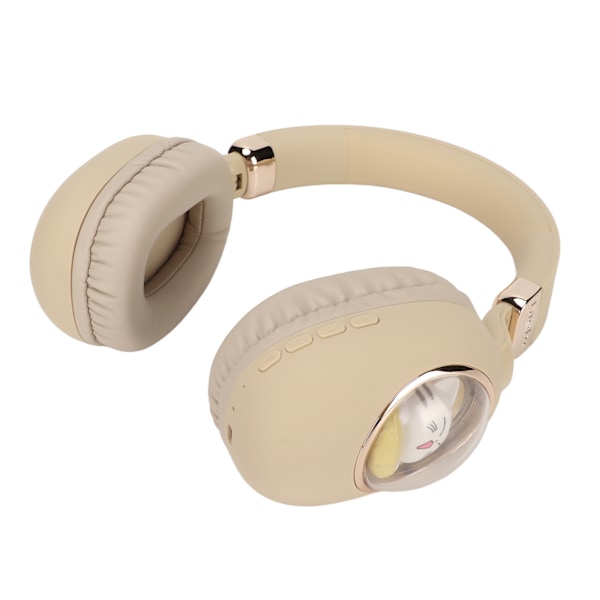 Bluetooth Gaming Headset Søt Tegneserie Kablet Trådløs Stereo Hodetelefon med LED-lys for Spill Filmer Musikk Beige Gull