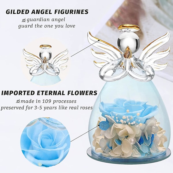 Glasengelstatue med lilla blomster - Perfekt mors dags gave 4.3X2.9in robin blå