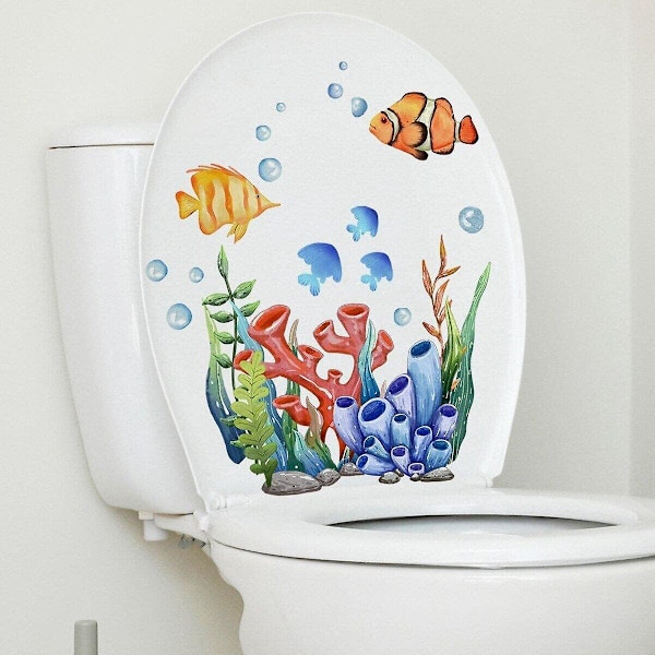 WC-istuimen kannen tarra, sarjakuvamainen vedenalainen kala, WC-seinätarra, itseliimautuva ja irrotettava