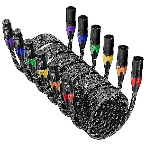 6-pack XLR-kablar, XLR hane till hona mikrofonkabel, 3-pin balanserad XLR högtalarkabel kompatibel med Mic Mi