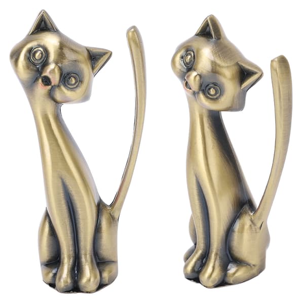Katt Ringholder Kattestatuett Stil Sinklegering Solid Slitesterk Retro Stil Glansfull Ringorganisator for Ringer Smykker