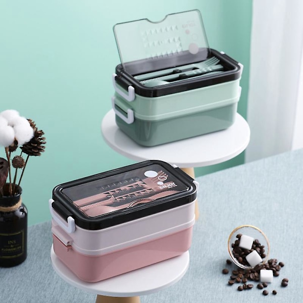 Stackbar Stapelbar Lufttät 304 Rostfritt Stål Plast Lunchbox Bento Matförvaringsbehållare Grön