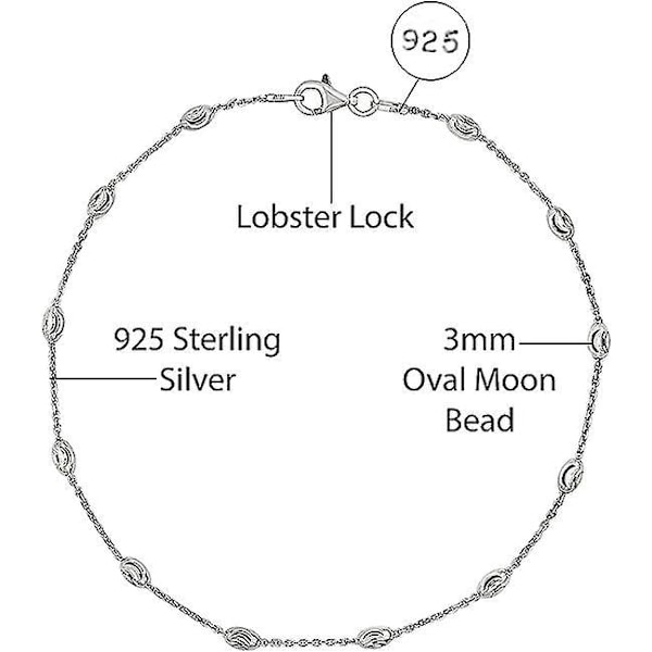 Oval Måneperle Ankelkjede for Kvinner og Jenter - Laget i Italia (Sølv)