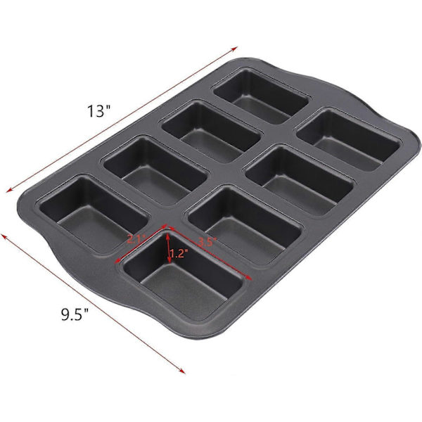 2-pak Mini Brødform - 8 Hulrum Non-Stick Mini Brød Bageform Brownie Kageform Brødforme Kulstofstål Bageform