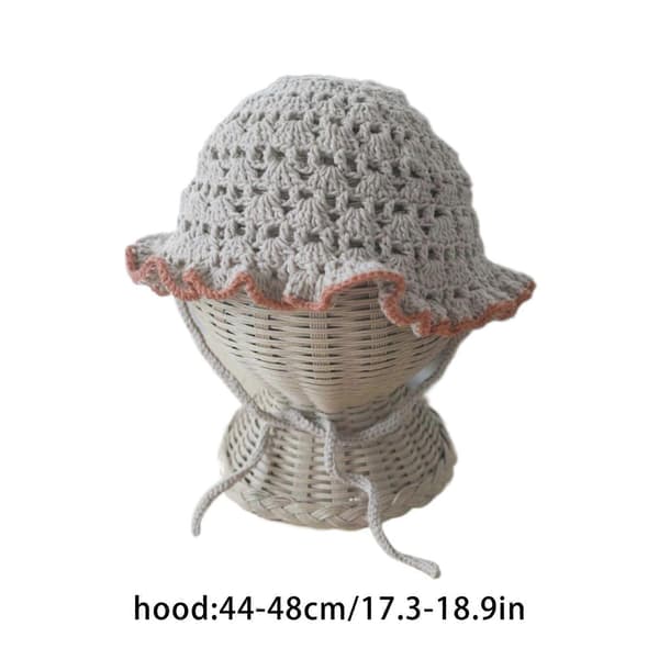Stilfuld hæklet blondehat Børnefiskerhat Komfortabel Trendy Perfekt til sommerudflugter og strandferier Off white blue edge