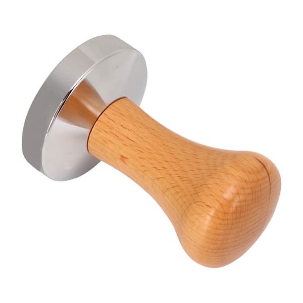 Kaffetamper i rustfritt stål med flat bunn, kaffemanuell tamper med trehåndtak 53 mm/2,1 tommer