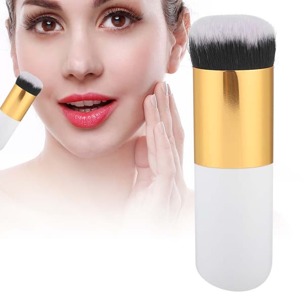 Rundhovedet Foundation Pudderbørste BB Cream Kosmetikbørste Makeuptool (Hvid Guld)