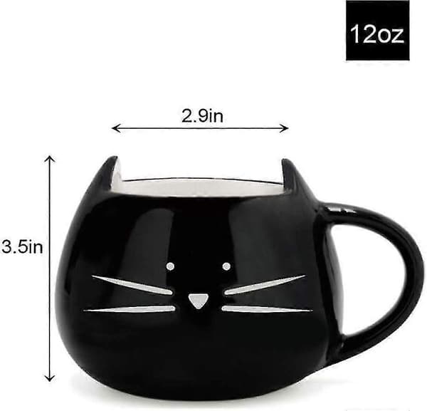 Søt keramisk kattekaffekopp 12 Oz katteelskere katte-tekopper gaver til kvinner jenter svart