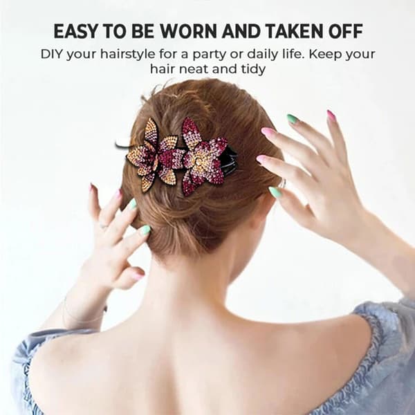 Rhinestone Duckbill Hårklype Glitrende Dobbel Blomst Hårstyling Barrettes for Kvinner Jenter Champagne Kaffe L