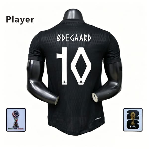 2026 Norge VM Bortetrøye Kort Erme Voksen Spillerversjon med Kapteinsbind Nr. 10 Ødegaard 2XL 2XL