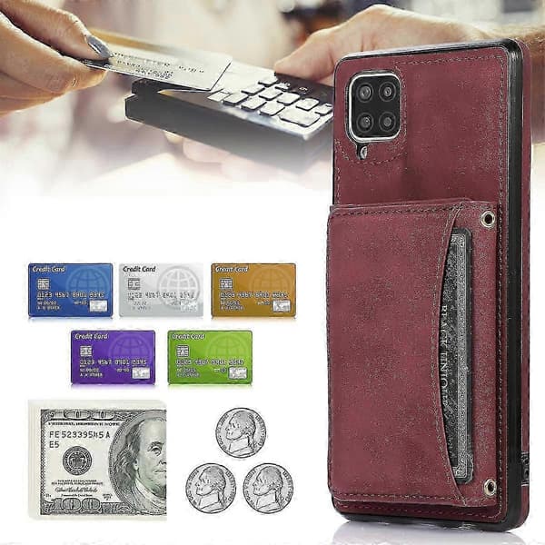 Samsung Galaxy A42 5g Wallet Case with Card Holder, Stand, Slim Leather Shockproof Case Black - JZ Red
