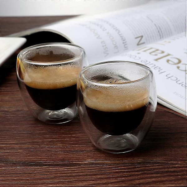 6 st 80 ml dubbelväggiga kaffekoppar i glas för att dricka te, dricka